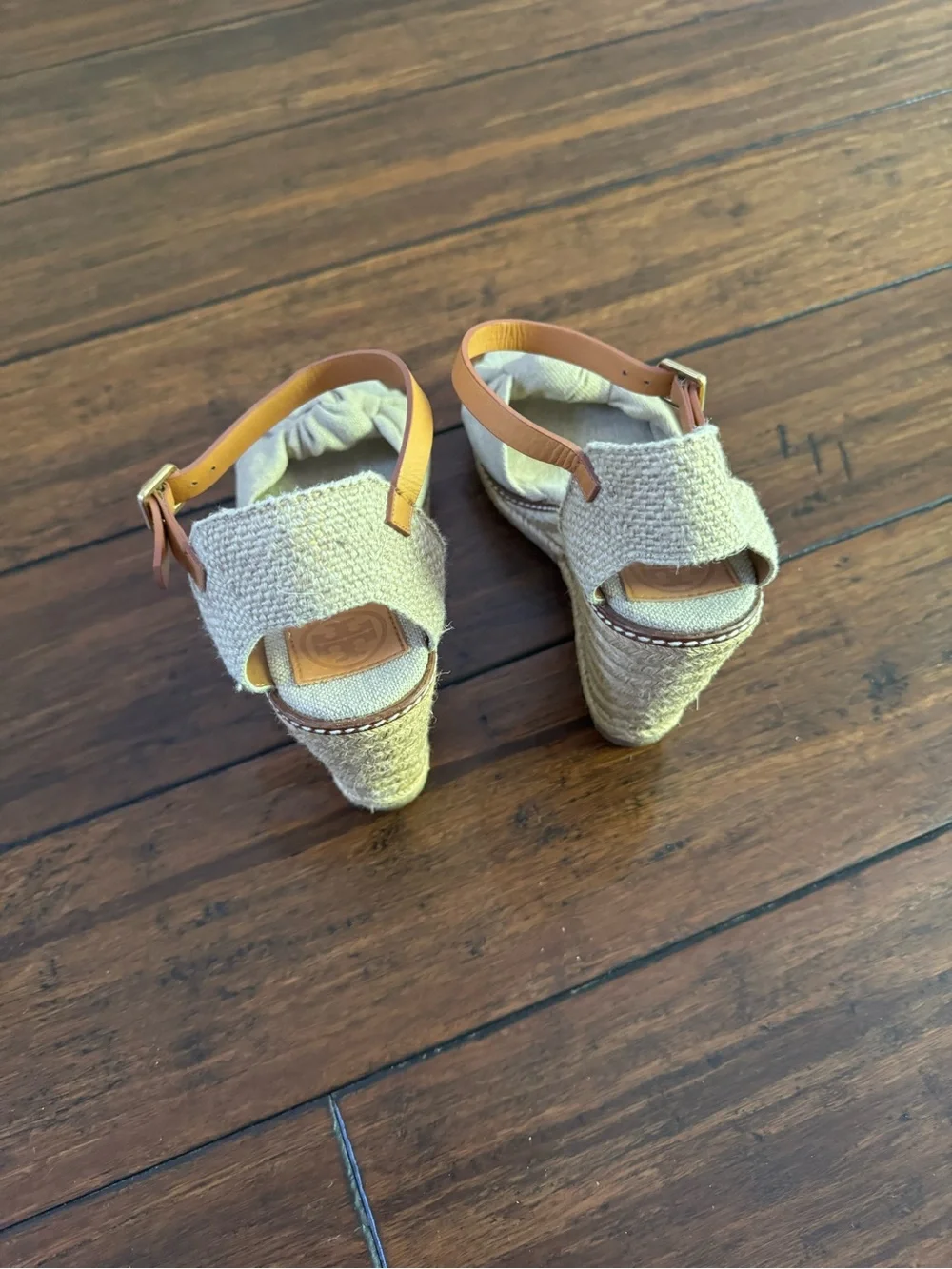 Tory Burch Neutral Beige Knotted Espadrille Wedge Sandals